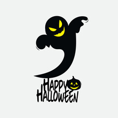 Happy Halloween decorative element or halloween logo with traditional characters. Applicable for greeting cards, invitations, posters, party flyers.
