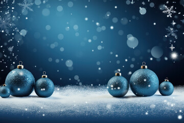 Christmas ball ornament with fall snow, blue background