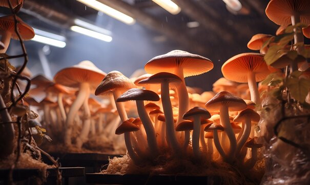 mushroom cultivation room ready to harvest, ai generative