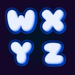 Sweet, candy blue text. Alphabet. Jelly text effect. 3d text style effect.
