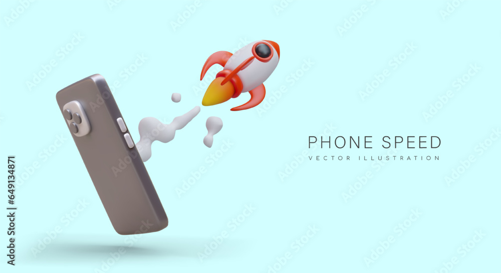 Poster phone speed. features of smartphone. productivity of gadget. processor operation. advantages of new 