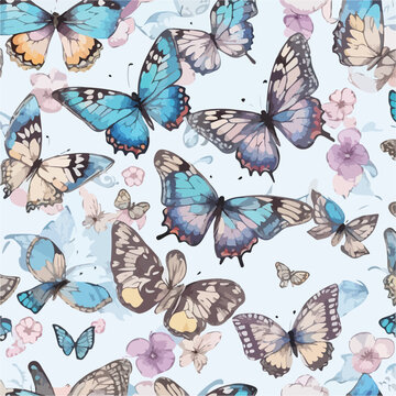 Seamless Pattern of Butterflies. Botanical Butterflies