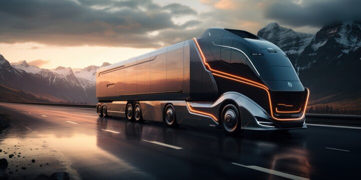 modern autonomous truck on the highway.
