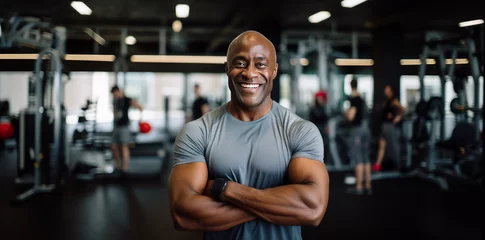 Tuinposter Fitness Black man, fitness and workout, exercise or training at the gym. African male person or muscular bodybuilder, sports or intense exercising