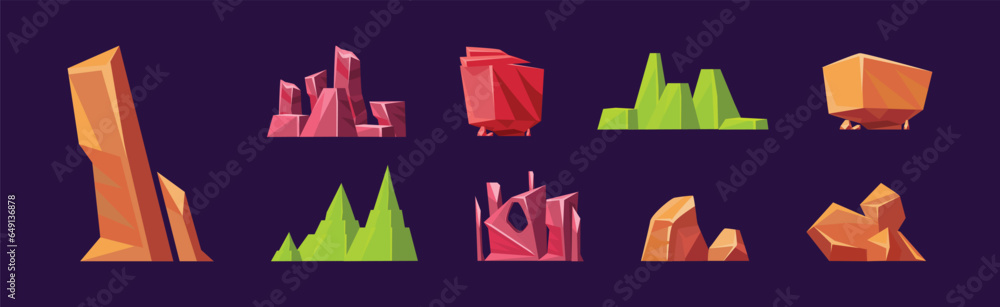 Poster stone rock and canyon landscape element vector set