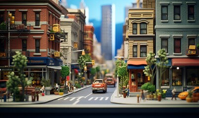 miniature city streets and buildings and their activities, ai generative