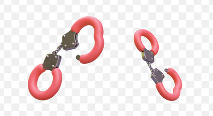 Soft handcuffs for adult games. Accessory from sex shop. Device for punishment. Immobilization of partner, submissive. Isolated vector object in different positions - obrazy, fototapety, plakaty