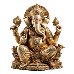 Luxury Golden Ganesha God - Divine Hindu Deity Statue Symbolizing Spirituality, Icon of Faith and Worship, transparent background
