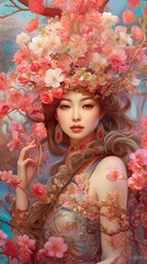 woman with flowers in her hairs