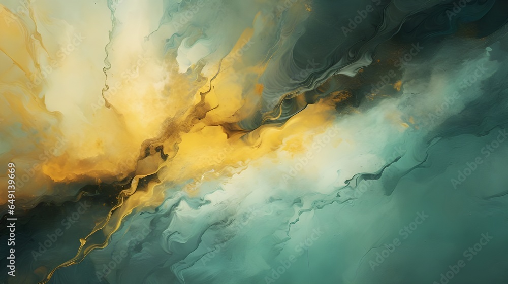 Wall mural abstract background with turquoise and yellow on marble