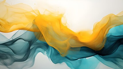Abstract background with wave and smoke turquoise and yellow.