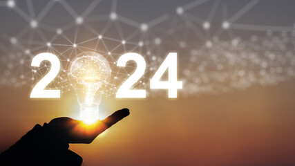 happy new year 2024 , creative idea.Concept of idea and innovation 2024,  - obrazy, fototapety, plakaty