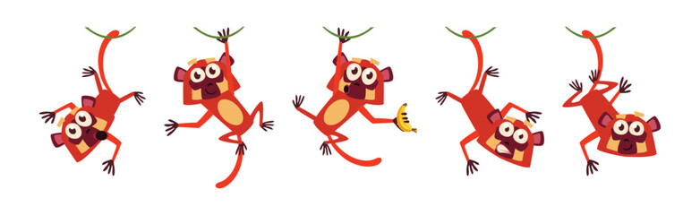Cute Jungle Monkey Character with Long Tail and Big Eyes Vector Set