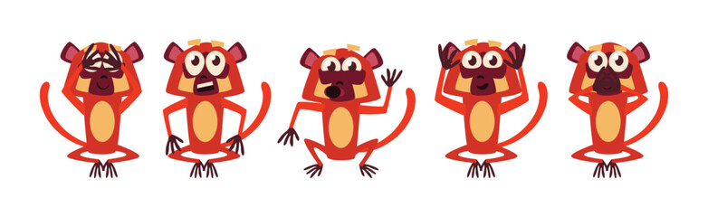 Fototapeta premium Cute Jungle Monkey Character with Long Tail and Big Eyes Vector Set