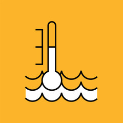 Illustration of a thermometer. Water temperature sensor outline icon. Yellow background