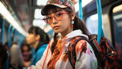 japanese girls manga style clothes in tokyo disco enjoying the city. Generative AI.