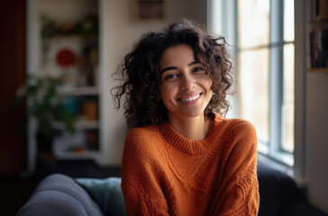 Smiling young woman relaxing at home