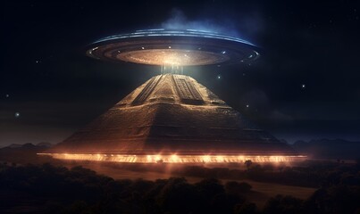 ufo over pyramid at night, ai generative