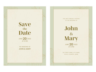 Wedding Invitation Card Template Layout in Front and Back Side.