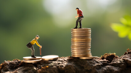 Miniature people. Climbers are climbing coins. Success business concept. business concept....
