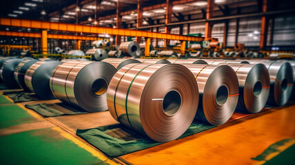 rolls of steel sheet in a warehouse generative ai