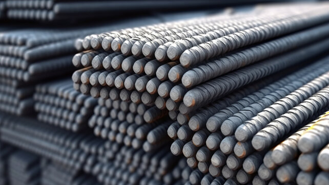 Steel rods for reinforcing concrete in the warehouse
