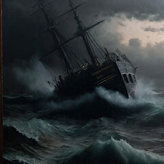 ship in the storm, oil painting