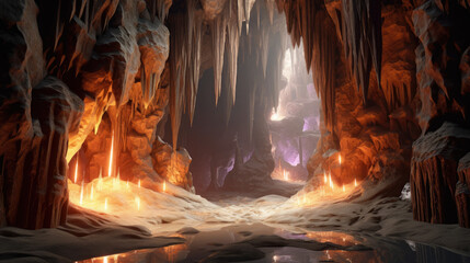Inspiring Rock Cave surreal wall art wallpaper, Generative AI