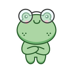 Cute Kawaii Nerd Frog, Nerd Froggy, Smart Frog, Smart Froggy Character