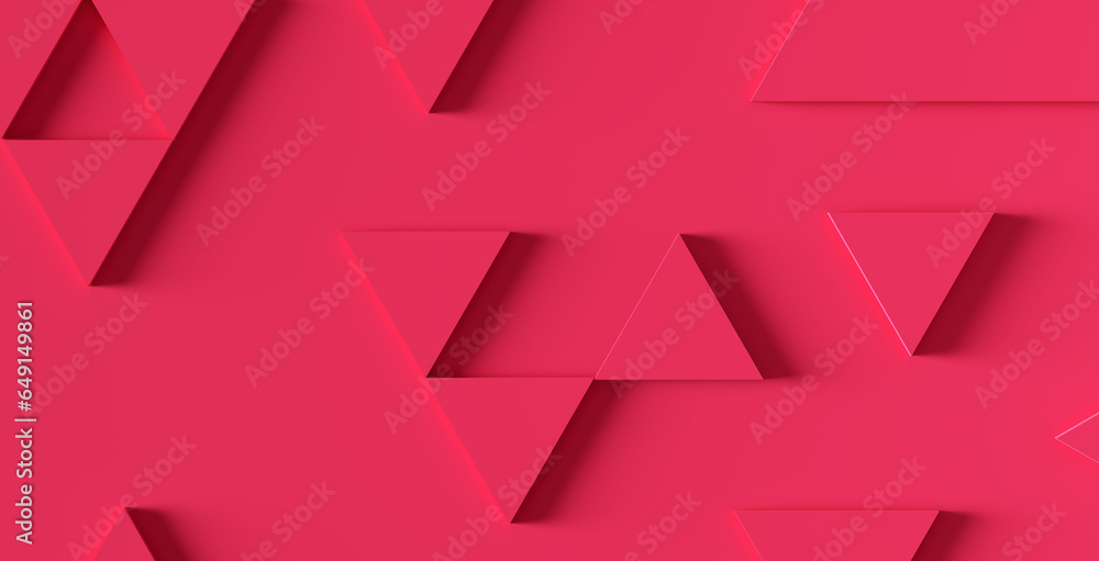 Poster abstract triangular embossed geometrical shapes on pink background. wallpaper background backdrop mo