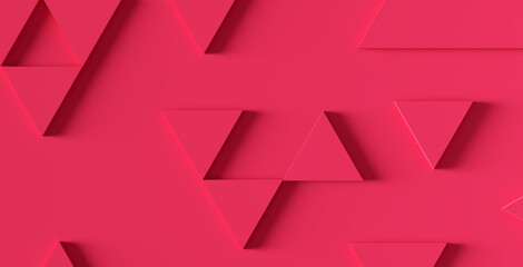 Obraz premium Abstract triangular embossed geometrical shapes on pink background. Wallpaper background backdrop mockup.