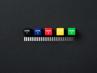 Development, level up and improvement. Completing a task and moving forward to the next level.