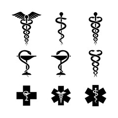 set of caduceus medical snake vector icon logo template - obrazy, fototapety, plakaty
