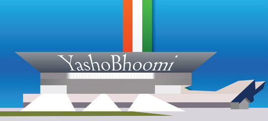 YashoBhoomi vector illustration with Indian flag background YashoBhoomi Convention Centre in Dwarka vector 