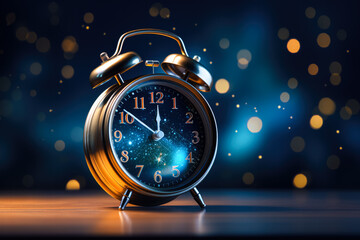 Anxiety clock symbolizing insomnia isolated on a midnight blue gradient background 