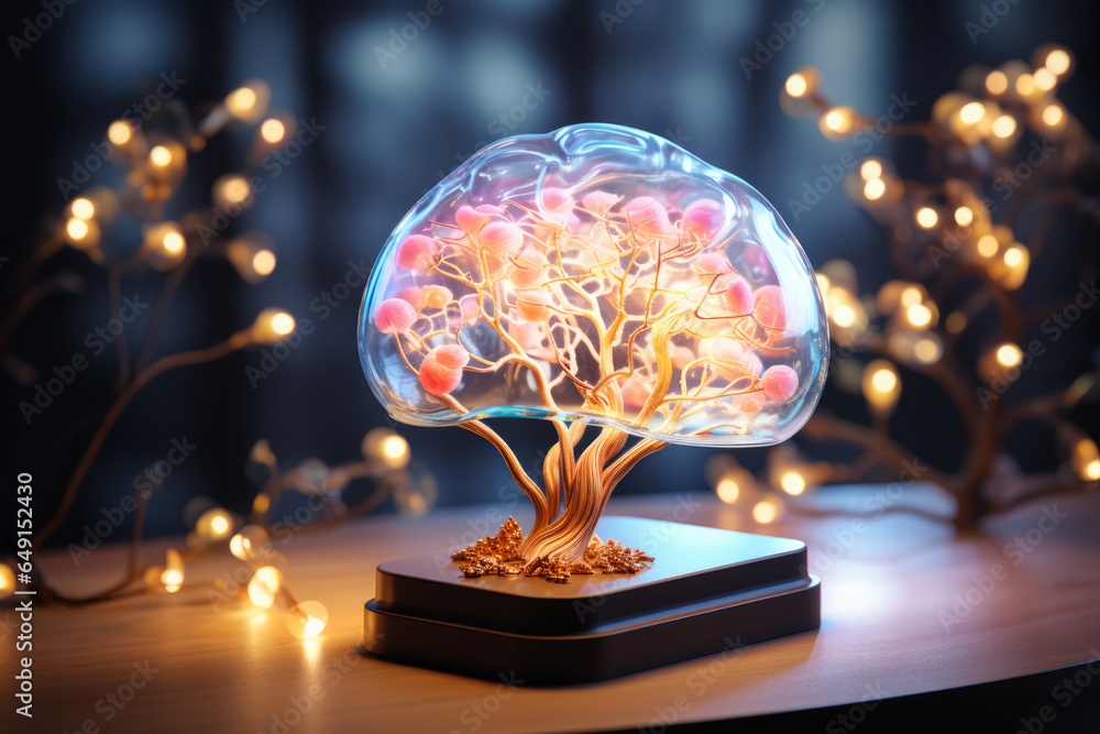 Aufkleber glowing brain model highlighting rem sleep activity background with empty space for text