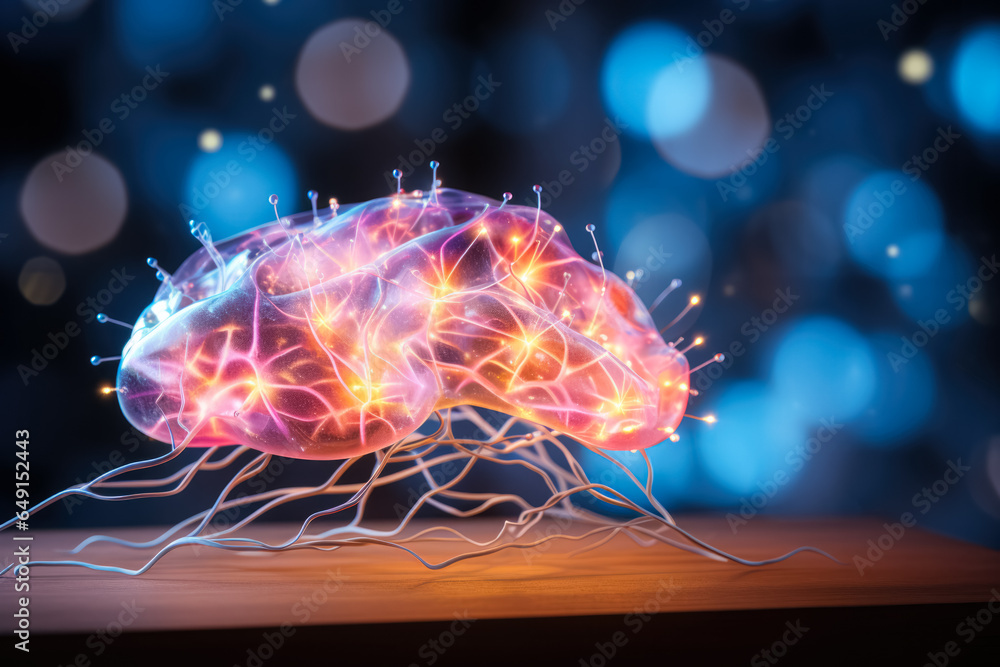 Aufkleber glowing brain model highlighting rem sleep activity background with empty space for text
