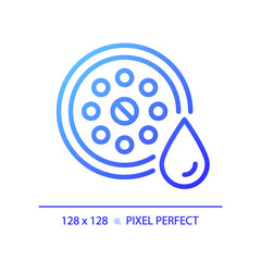 2D pixel perfect gradient drain icon, isolated vector, blue thin line illustration representing plumbing.
