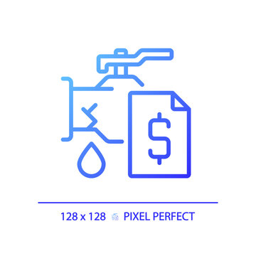2D pixel perfect gradient pipe leakage with dollar icon, isolated vector, blue thin line illustration representing plumbing.