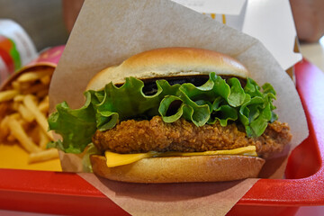 Cheeseburger with lettuce