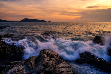 Seascape landscape nature with color of sky sunset