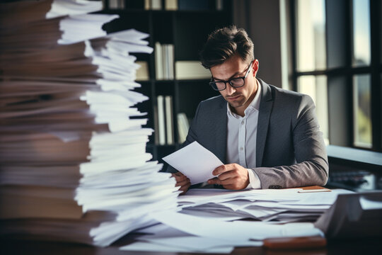 Businessman sitting analyze document information in the workplace