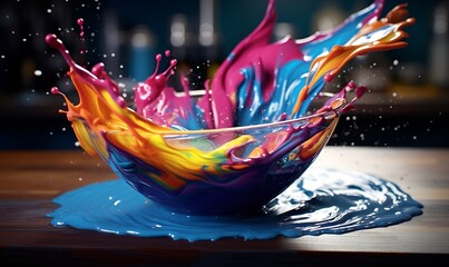 colorful paint mixed splash in a bowl, ai generative