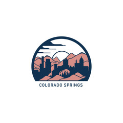 USA United States of America Colorado Springs city modern landscape skyline logo. Panorama vector flat US Colorado state icon with abstract shapes of landmarks, skyscraper, panorama, buildings