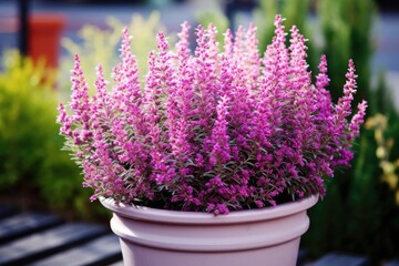 Fototapeta premium Decorative heather calluna in clay pots