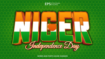 niger editable text effect with niger flag pattern suitable for poster design about holiday, Feast day or niger independence day moment	