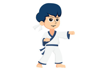 Cute Little Karate Boy Character Illustration