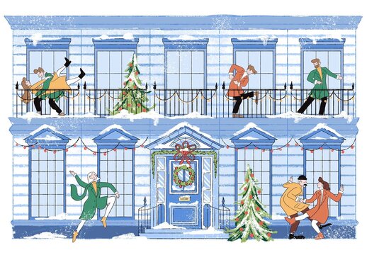 Christmas Scene Illustration Holiday Night Party Joyful Atmosphere
