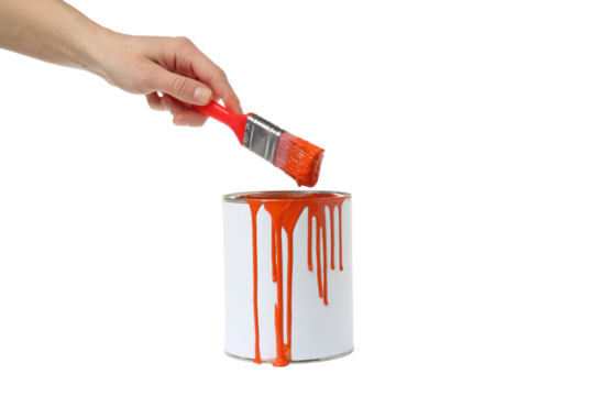 PNG, Сan with paint and brush in female hand, isolated on white background