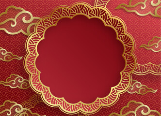 Chinese frame with oriental Asian elements on color background